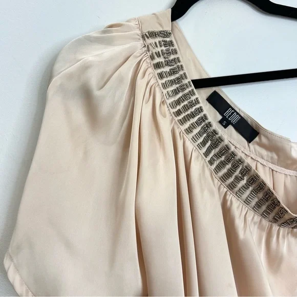 BEDO Femme blush satin beaded neckline one shoulder top S - Picture 4 of 10